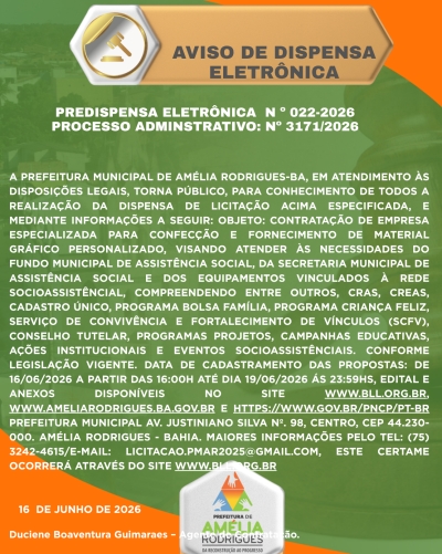 AVISO DE DISPENSA DE LICITAÇÃO Nº 022-2026
