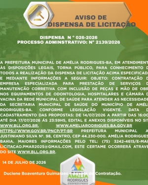 AVISO DE DISPENSA DE LICITAÇÃO Nº 026-2026
